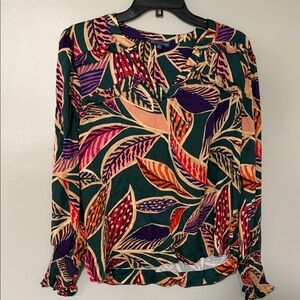 Democracy Green Multicolor Leaf-Print Blouse